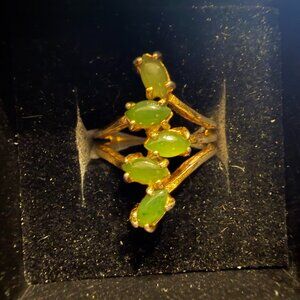 Sarah Coventry 18K HGE Jade Ring • Vintage 1978 • Size 6 • Marquise Cabochons